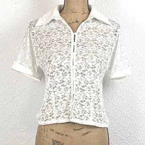 NWOT Sheer Lace Cream Blouse